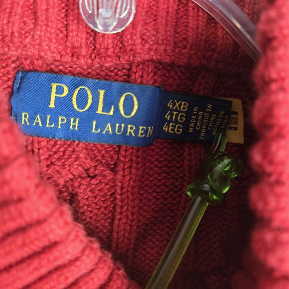 Polo Ralph Lauren Cable Knit Quarter Zip Sweater Men's 4XB Cotton Red Preppy - Picture 3 of 6
